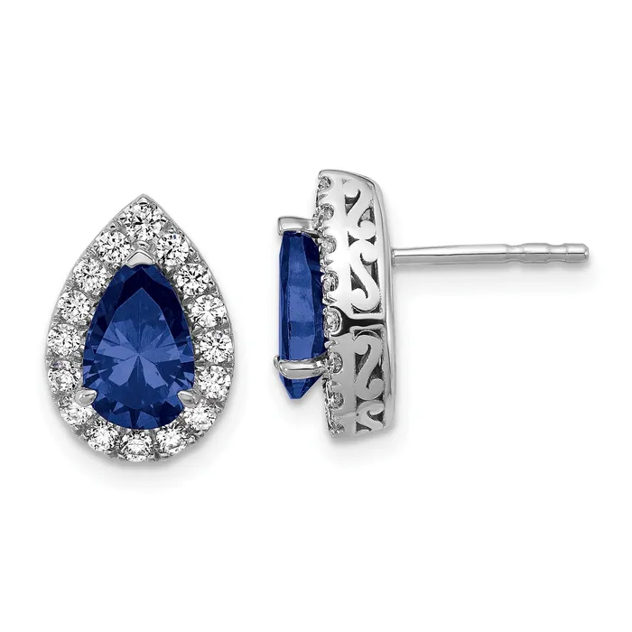 Goldia 14K White Gold Lab Grown VSSI FGH Diamond and Created Sapphire Pear Post Earrings Earrings Goldia 14K White Gold Lab Grown VSSI FGH Diamond and Created Sapphire Pear Post Earrings Earrings