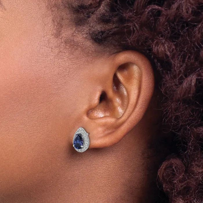 Goldia 14K White Gold Lab Grown VSSI FGH Diamond and Created Sapphire Pear Post Earrings Earrings