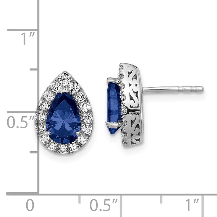 Goldia 14K White Gold Lab Grown VSSI FGH Diamond and Created Sapphire Pear Post Earrings Earrings