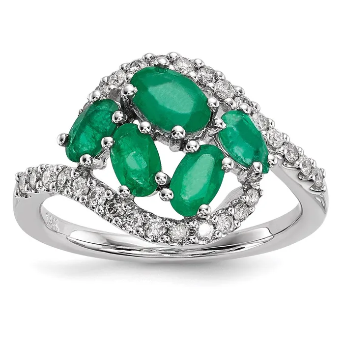Goldia 14k White Gold Real Diamond and Emerald Polished Ring Rings