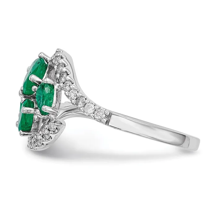 Goldia 14k White Gold Real Diamond and Emerald Polished Ring Rings