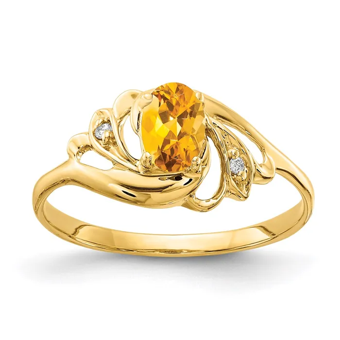 Goldia 14K Yellow Gold 6x4mm Oval Citrine A Real Diamond ring Rings
