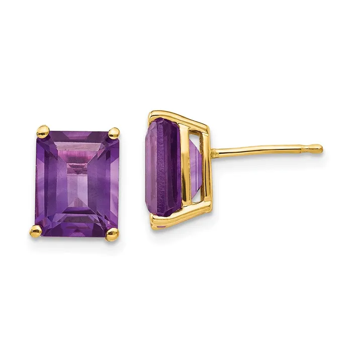 Goldia 14k Yellow Gold 9x7mm Emerald Cut Amethyst Earrings Earrings