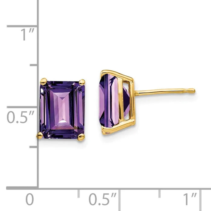 Goldia 14k Yellow Gold 9x7mm Emerald Cut Amethyst Earrings Earrings