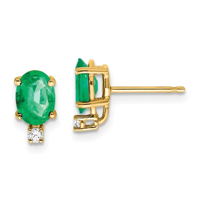 Goldia 14k Yellow Gold Emerald Real Diamond Post Earrings Earrings