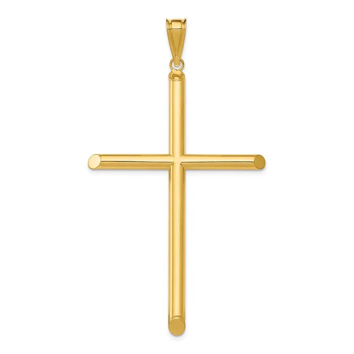 Goldia 14k Yellow Gold Polished Tube Cross Pendant Necklaces