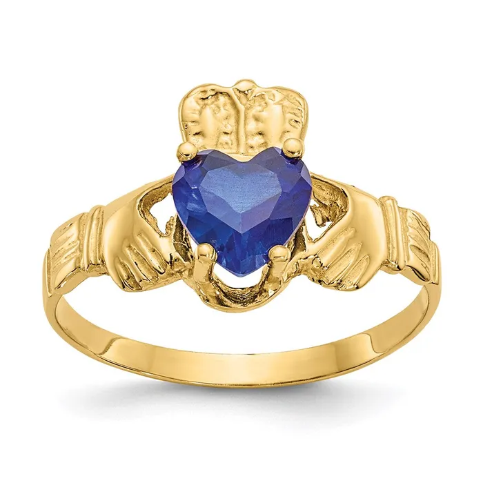 Goldia 14K Yellow Gold September CZ Birthstone Claddagh Ring Rings