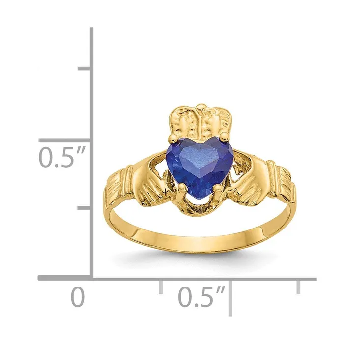 Goldia 14K Yellow Gold September CZ Birthstone Claddagh Ring Rings