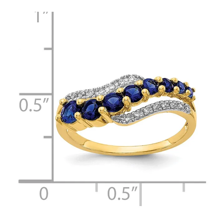 Goldia 14k Yellow Gold wRhodium Created Ceylon SapphCreated SapphDiamond Ring Rings