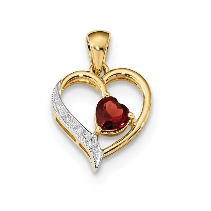 Goldia 14K Yellow Gold w Rhodium Real Diamond u0026 Garnet Polished Heart Pendant Necklaces Goldia 14K Yellow Gold w Rhodium Real Diamond u0026 Garnet Polished Heart Pendant Necklaces