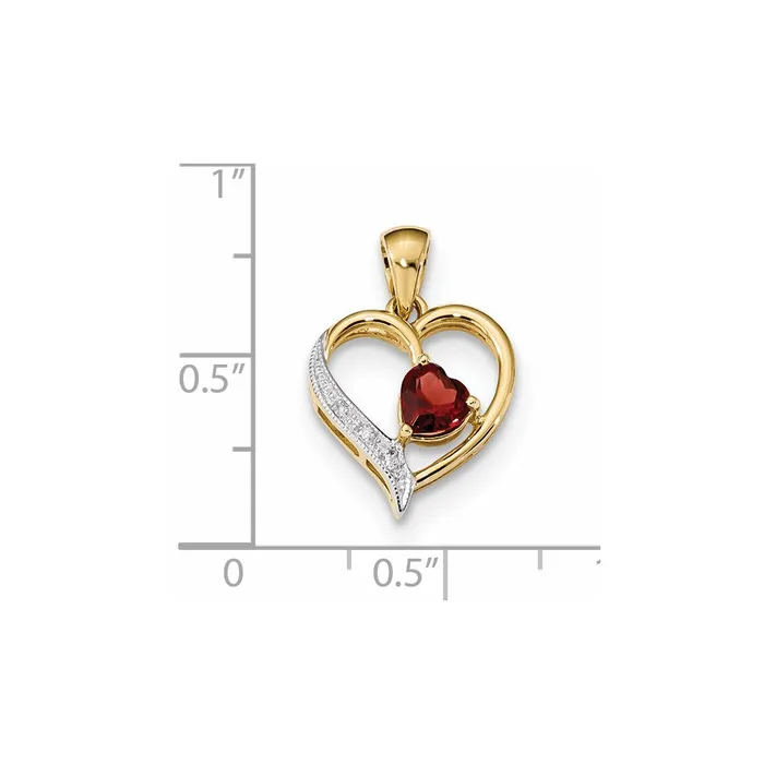 Goldia 14K Yellow Gold w Rhodium Real Diamond u0026 Garnet Polished Heart Pendant Necklaces