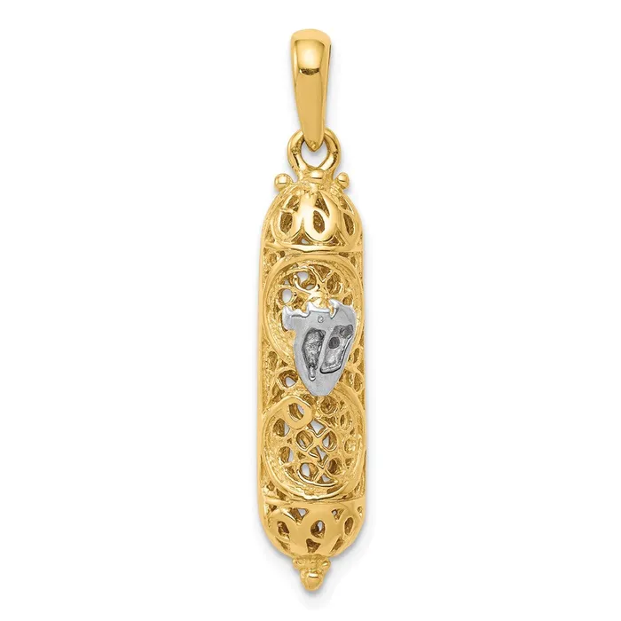 Goldia 14k Yellow Rhodium Gold w White Rhodium 3D Mezuzah WShin Charm Charm Necklaces Goldia 14k Yellow Rhodium Gold w White Rhodium 3D Mezuzah WShin Charm Charm Necklaces
