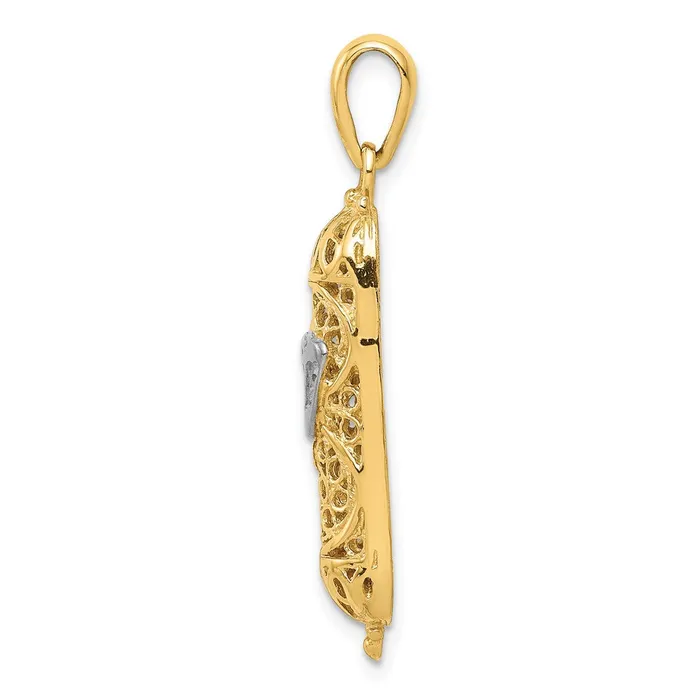 Goldia 14k Yellow Rhodium Gold w White Rhodium 3D Mezuzah WShin Charm Charm Necklaces