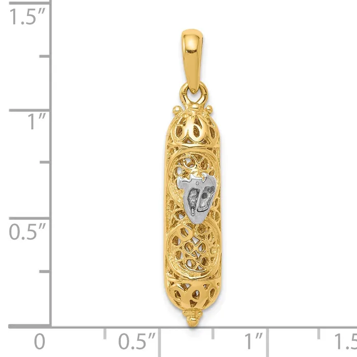 Goldia 14k Yellow Rhodium Gold w White Rhodium 3D Mezuzah WShin Charm Charm Necklaces
