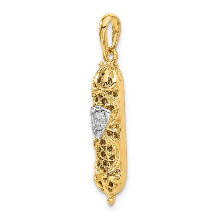 Goldia 14k Yellow Rhodium Gold w White Rhodium 3D Mezuzah WShin Charm Charm Necklaces