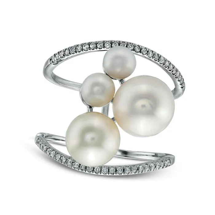 Goldia 4585mm Cultured Freshwater Pearl and LabCreated White Sapphire Cluster Open Shank Ring in Solid 10K White Gold Size 7 Rings Goldia 4585mm Cultured Freshwater Pearl and LabCreated White Sapphire Cluster Open Shank Ring in Solid 10K White Gold Size 7 Rings