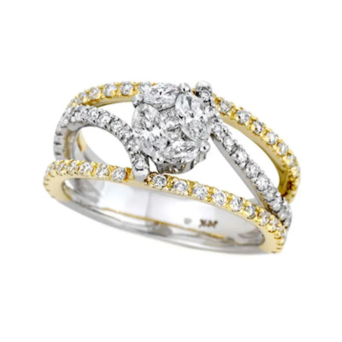 Goldia Adorne Collection 125 CT TW Composite Natural Diamond Bypass Open Shank Ring in Solid 14K TwoTone Gold Rings Goldia Adorne Collection 125 CT TW Composite Natural Diamond Bypass Open Shank Ring in Solid 14K TwoTone Gold Rings