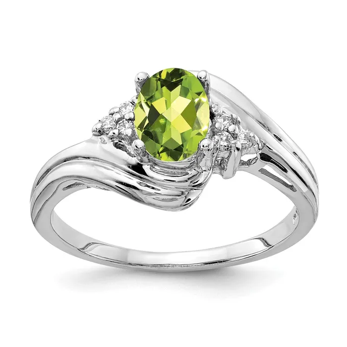 goldiaca 14k White Gold 7x5mm Oval Peridot AA Real Diamond ring Rings