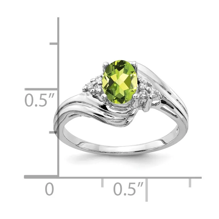 goldiaca 14k White Gold 7x5mm Oval Peridot AA Real Diamond ring Rings