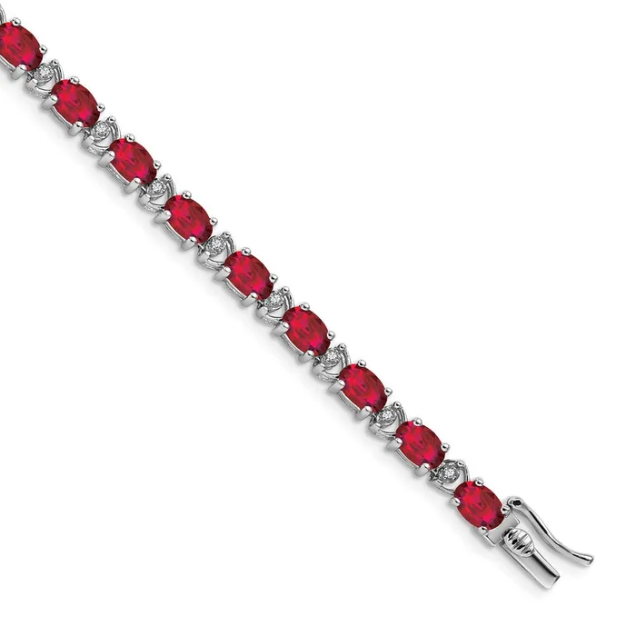 goldiaca 14k White Gold Oval Created Ruby and Natural Diamond Bracelet Bracelets goldiaca 14k White Gold Oval Created Ruby and Natural Diamond Bracelet Bracelets