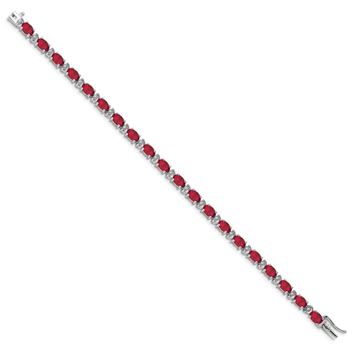 goldiaca 14k White Gold Oval Created Ruby and Natural Diamond Bracelet Bracelets