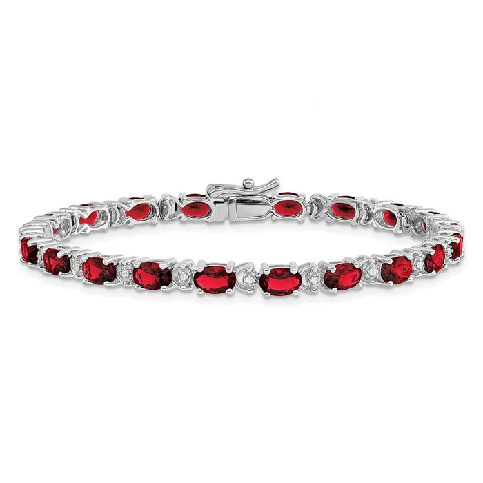goldiaca 14k White Gold Oval Created Ruby and Natural Diamond Bracelet Bracelets