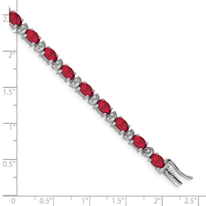 goldiaca 14k White Gold Oval Created Ruby and Natural Diamond Bracelet Bracelets