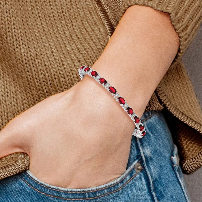goldiaca 14k White Gold Oval Created Ruby and Natural Diamond Bracelet Bracelets