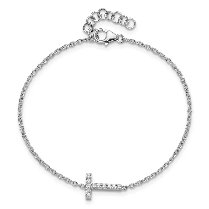 goldiaca Bracelets 14KW Natural Diamond Sideways Letter T w 1in ext Bracelet