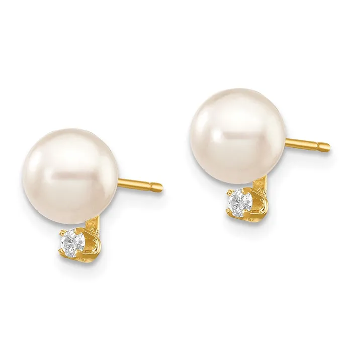 goldiaca Earrings 14k 6 7mm White Round Saltwater Akoya Cultured Pearl Diamond Post Earrings