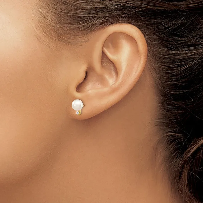 goldiaca Earrings 14k 6 7mm White Round Saltwater Akoya Cultured Pearl Diamond Post Earrings