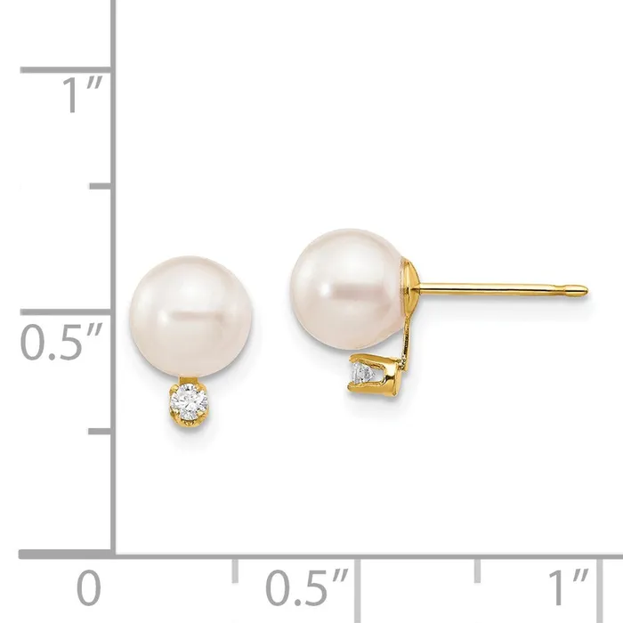 goldiaca Earrings 14k 6 7mm White Round Saltwater Akoya Cultured Pearl Diamond Post Earrings