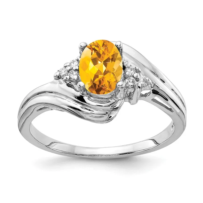 goldiaca Rings 14k White Gold 7x5mm Oval Citrine AAA Real Diamond ring