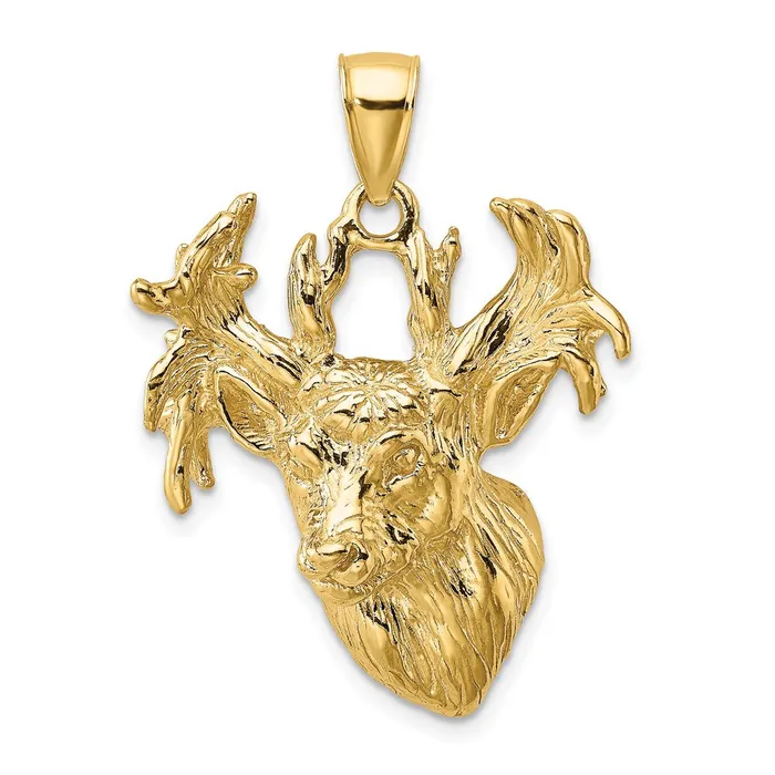 Goldia Charm Necklaces 14k Yellow Gold 2D Textured Deer Head Charm
