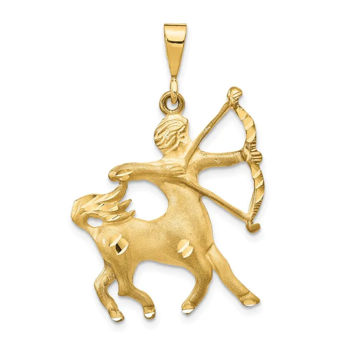 Goldia Charm Necklaces 14k Yellow Gold Satin Diamondcut Sagittarius Zodiac Charm