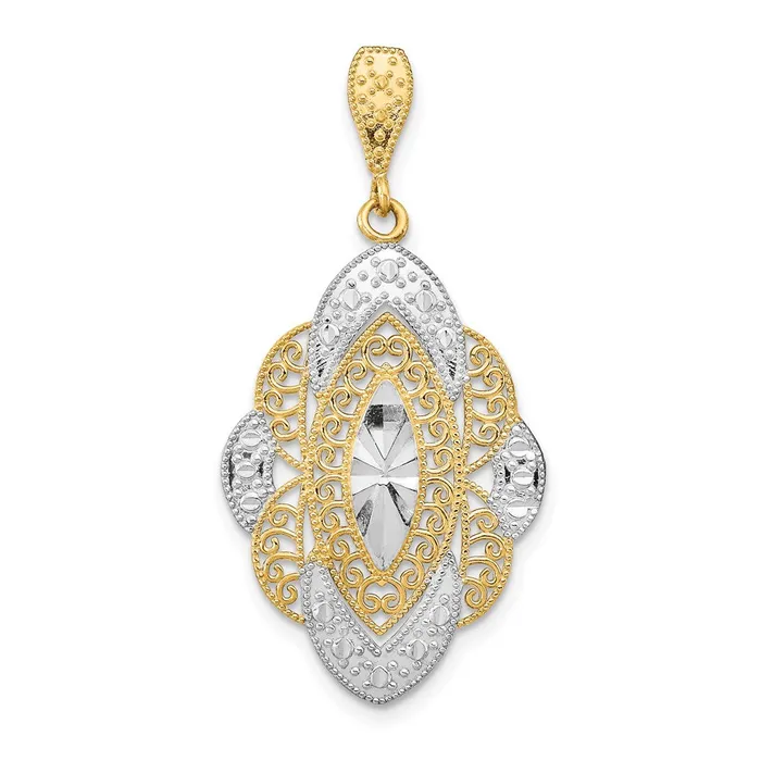 Goldia Charm Necklaces 14k Yellow u0026 Rhodium Gold wRhodium DC Filigree Oval Charm Goldia Charm Necklaces 14k Yellow u0026 Rhodium Gold wRhodium DC Filigree Oval Charm