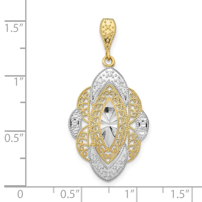 Goldia Charm Necklaces 14k Yellow u0026 Rhodium Gold wRhodium DC Filigree Oval Charm