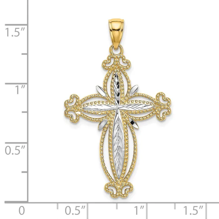 Goldia Charm Necklaces 14k Yellow u0026 Rhodium Gold W Rhodium DC Puffed Cross Charm