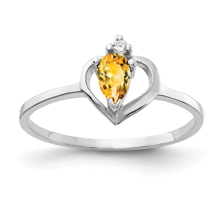 Goldiacom 14k White Gold 5x3mm Pear Citrine AA Real Diamond ring Rings