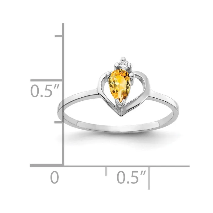 Goldiacom 14k White Gold 5x3mm Pear Citrine AA Real Diamond ring Rings