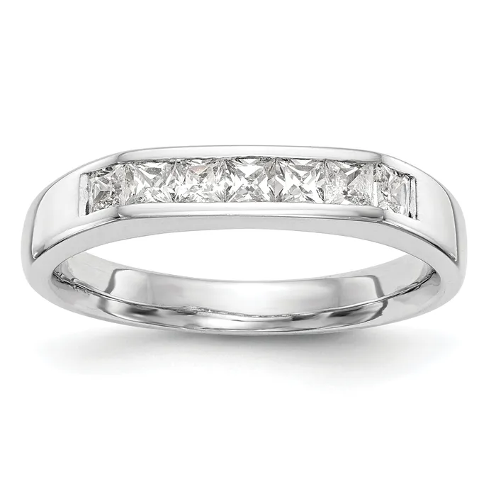 Goldiacom 14K White Gold 7 Stone Diamond Channel Band Rings