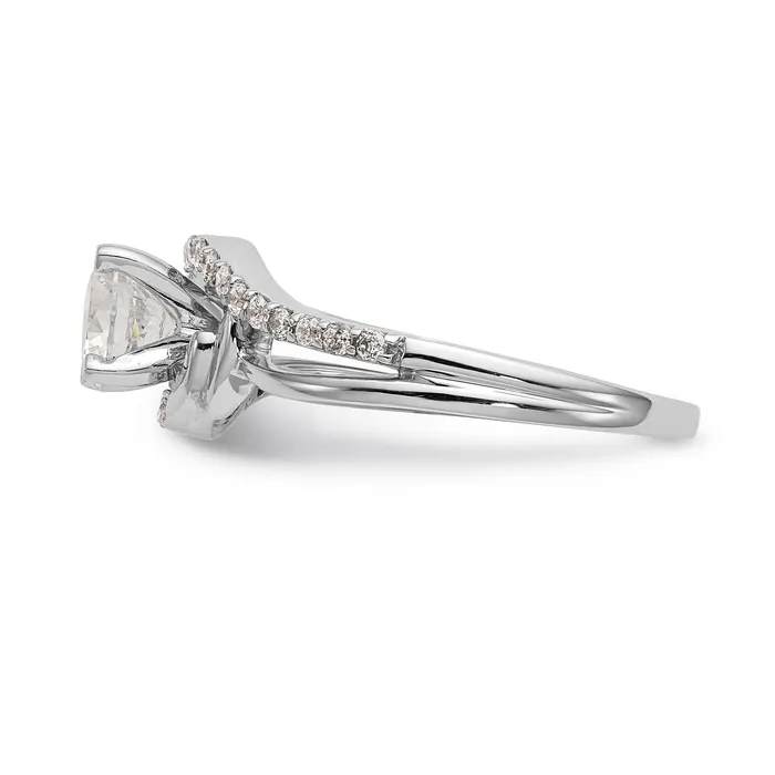Goldiacom 14k White Gold Diamond Round CZ By Pass Engagement Ring Rings