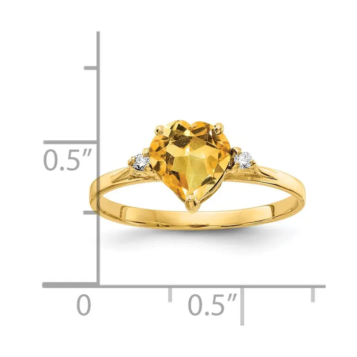 Goldiacom 14K Yellow Gold 7mm Heart Citrine A Real Diamond ring Rings