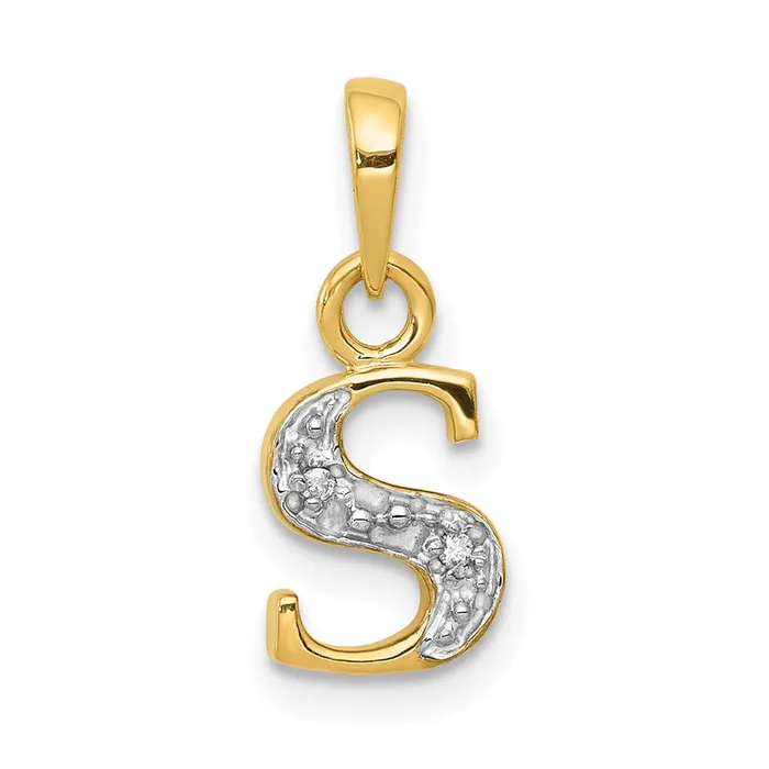 Goldiacom Charm Necklaces 14k and Rhodium Polished 01ct Diamond Initial S Charm Goldiacom Charm Necklaces 14k and Rhodium Polished 01ct Diamond Initial S Charm