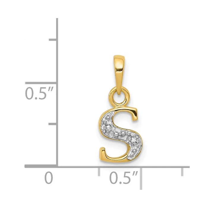 Goldiacom Charm Necklaces 14k and Rhodium Polished 01ct Diamond Initial S Charm