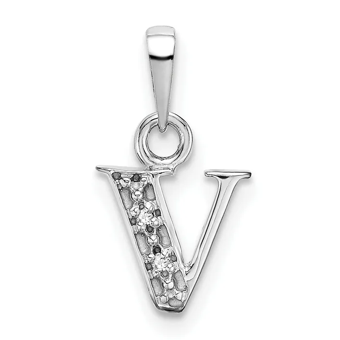 Goldiacom Charm Necklaces 14K White Gold Polished 01ct Diamond Initial V Charm Goldiacom Charm Necklaces 14K White Gold Polished 01ct Diamond Initial V Charm