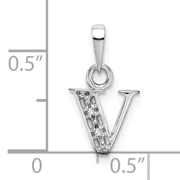 Goldiacom Charm Necklaces 14K White Gold Polished 01ct Diamond Initial V Charm