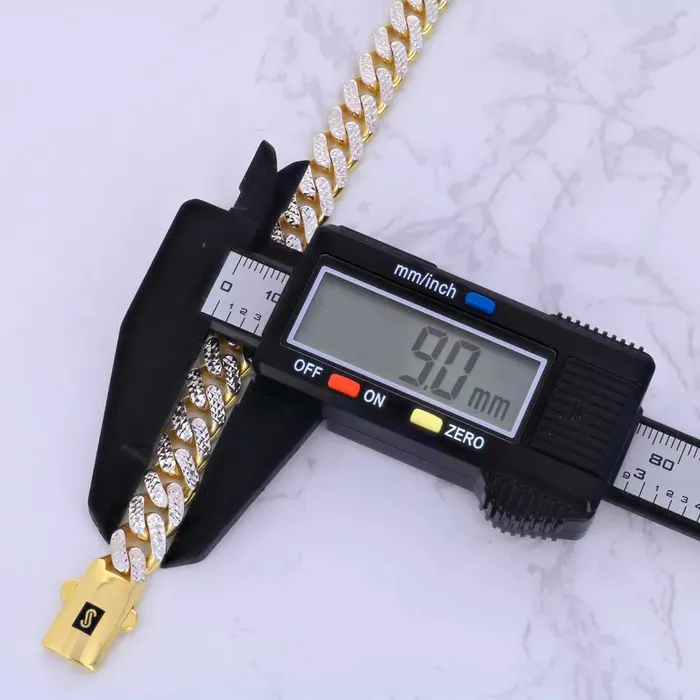 Goldiacom Necklaces 10K Yellow Gold Miami Cuban 9mm Monaco Diamond Cut Pave Chain Necklace 18 30