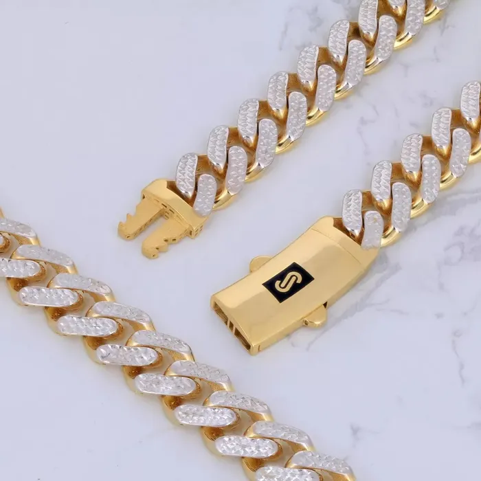 Goldiacom Necklaces 10K Yellow Gold Miami Cuban 9mm Monaco Diamond Cut Pave Chain Necklace 18 30