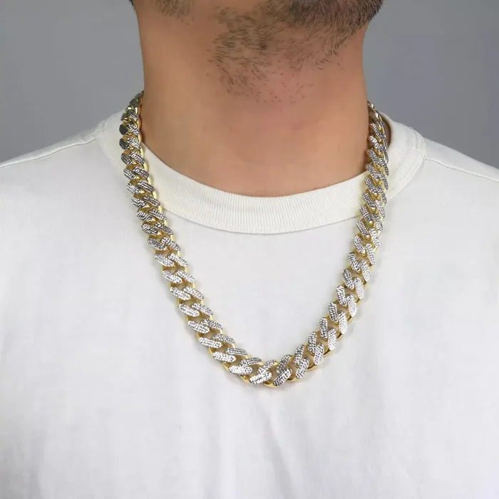 Goldiacom Necklaces 10K Yellow Gold Miami Cuban 9mm Monaco Diamond Cut Pave Chain Necklace 18 30